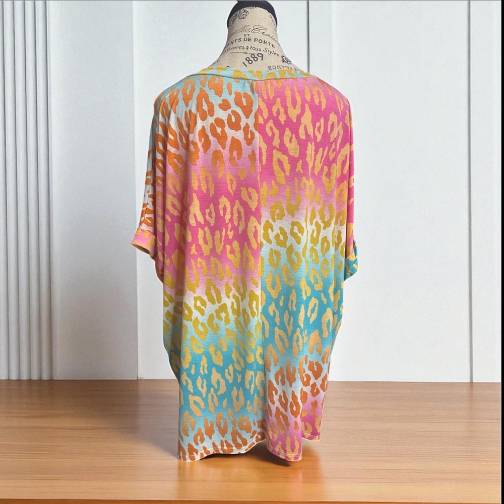 Multicolor Leopard Print Short Sleeve Top - Picture 5 of 5